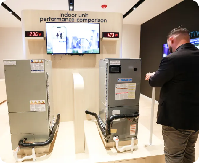 Daikin indoor unit performance comparison display with power readings