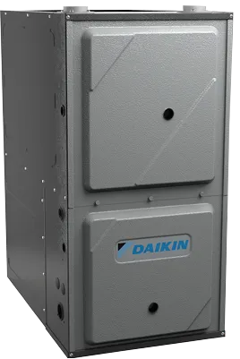 Gray Daikin furnace unit for home heating and cooling system