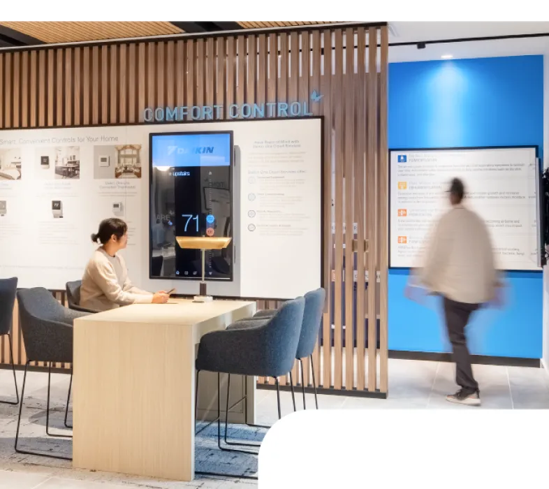 Daikin comfort control showroom with digital displays and modern interior