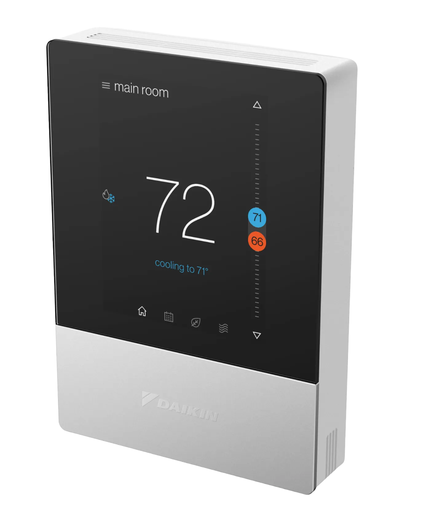 Daikin digital thermostat showing 72 degrees, cooling to 71