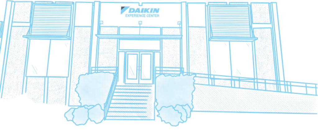 Daikin Experience Center building with entrance, windows, and landscaping