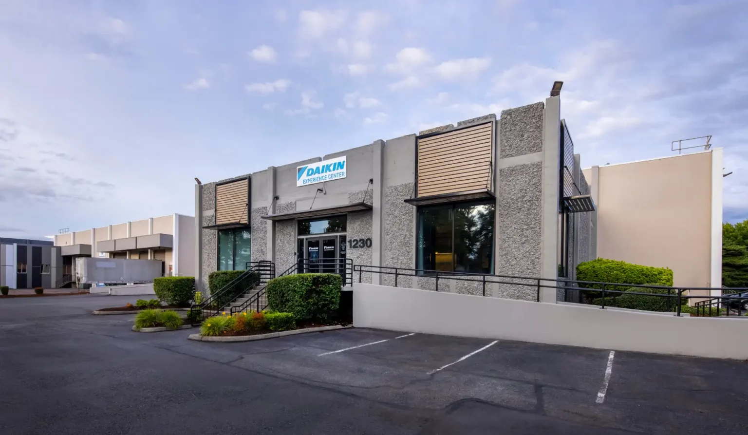 Daikin Experience Center building with modern exterior and landscaped entrance