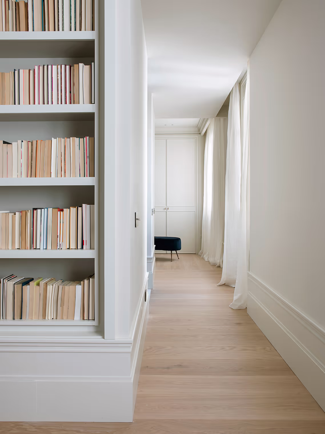 Interior Hardwood Floor and Bookshelf