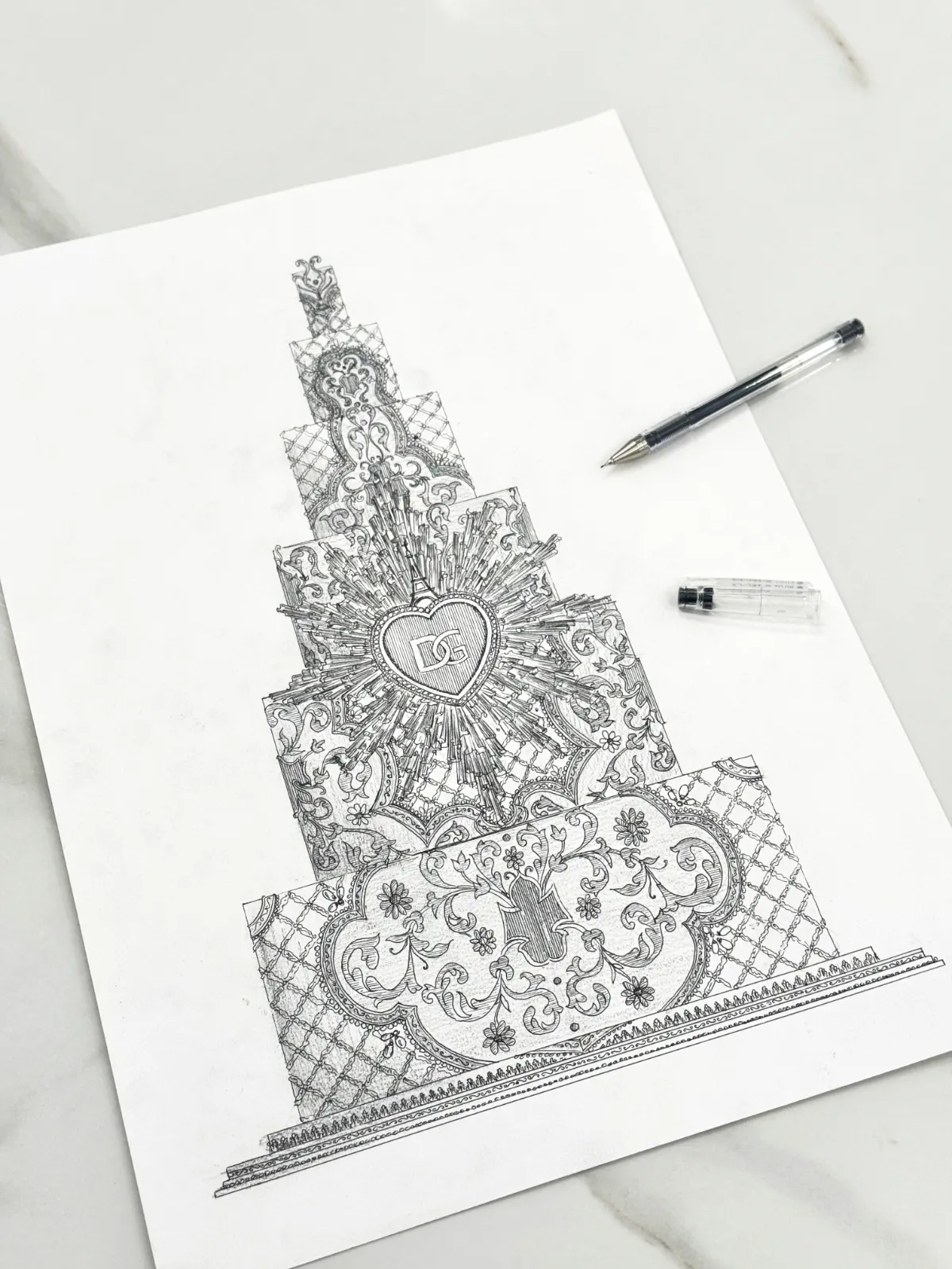 drawing of chef bastien blanc-tailleur celebration cake