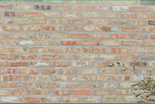 Old Chicago reclaimed brick wall with weathered red and buff faces