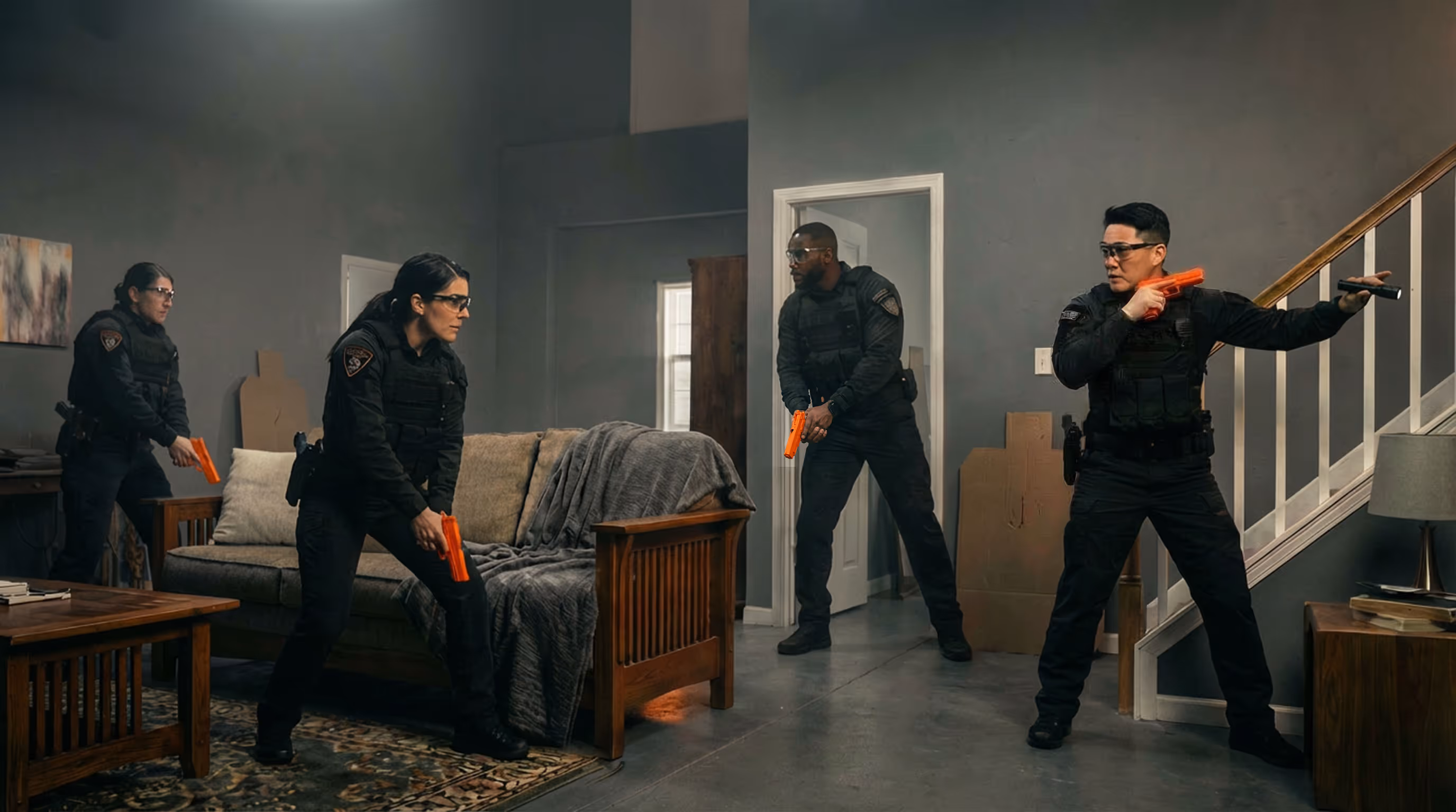 PracTac Defense Training team practicing room-clearing tactics.