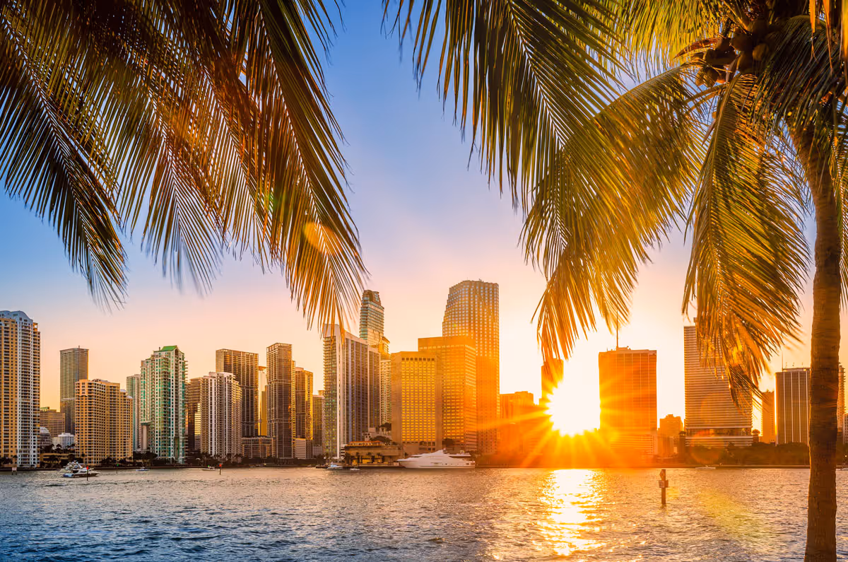 Miami skyline at sunset.