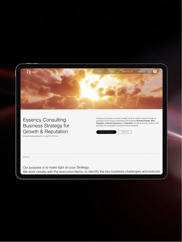 Essency website home page on a tablet