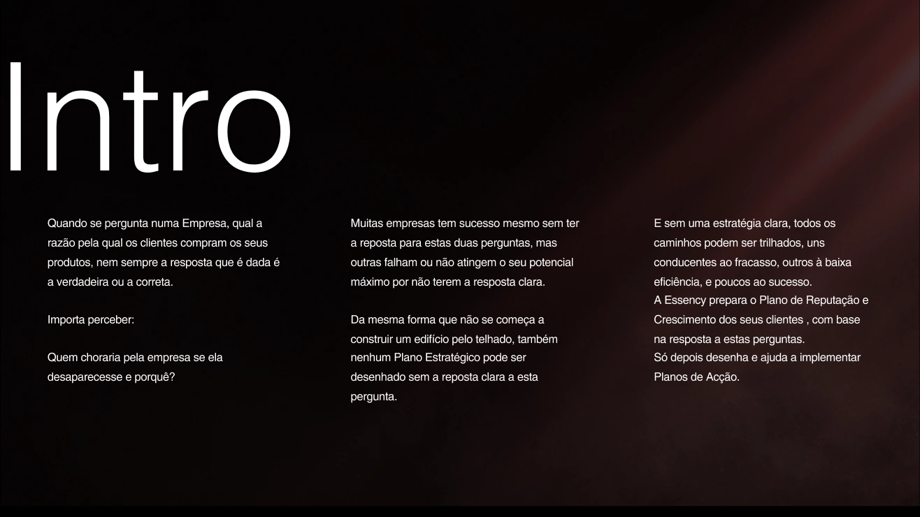 Intro slide with three text columns