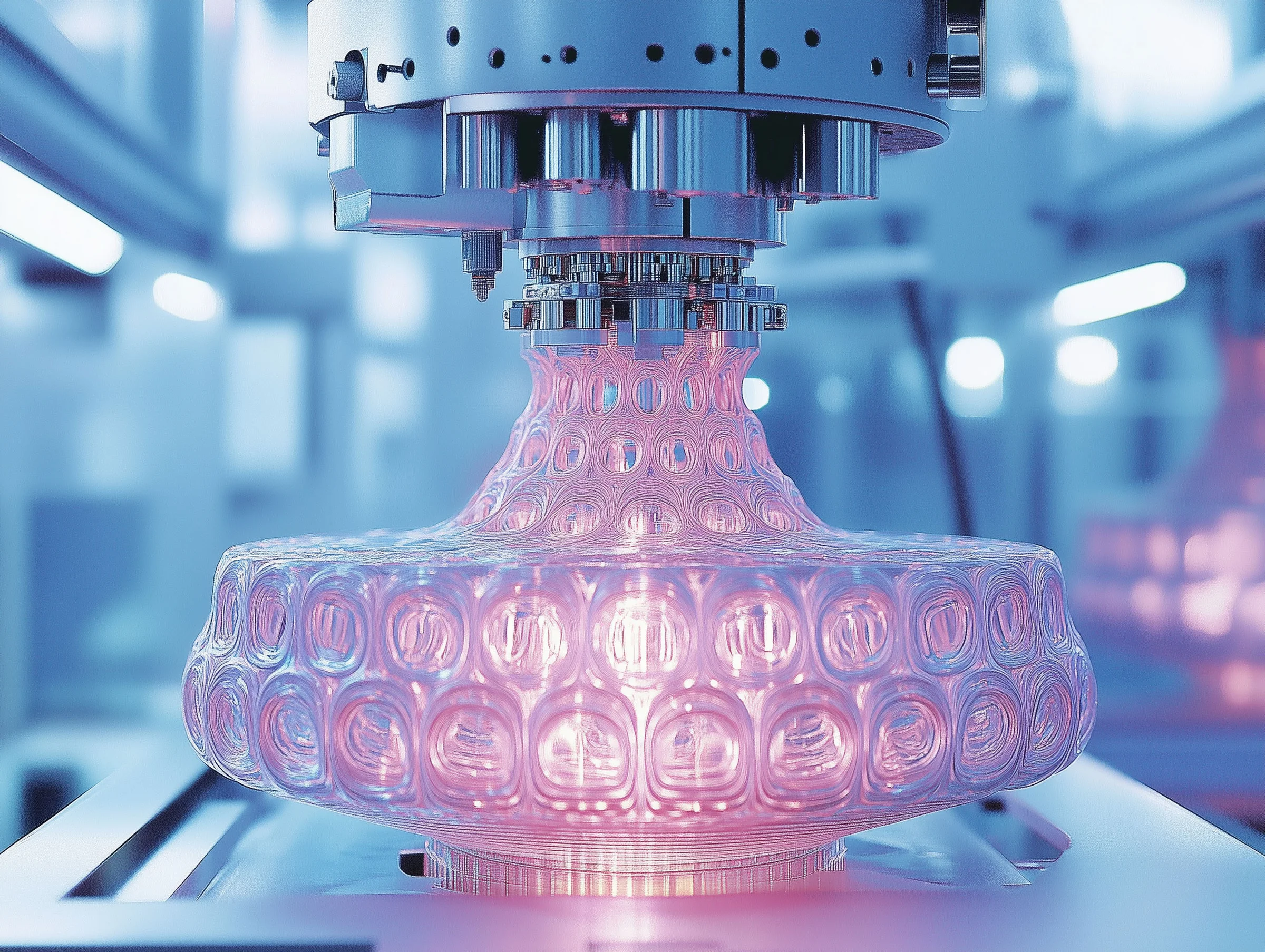 Nahaufnahme eines futuristischen Produkts, das Technologie und Design vereint. Der Hintergrund ist hell und unscharf, ideal für eine moderne Produktpräsentation.