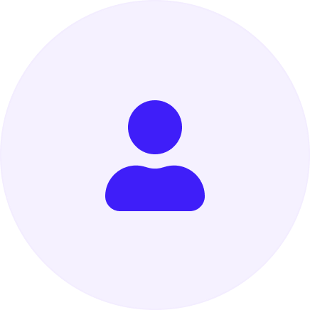 Icône de profil utilisateur bleu sur fond circulaire clair.