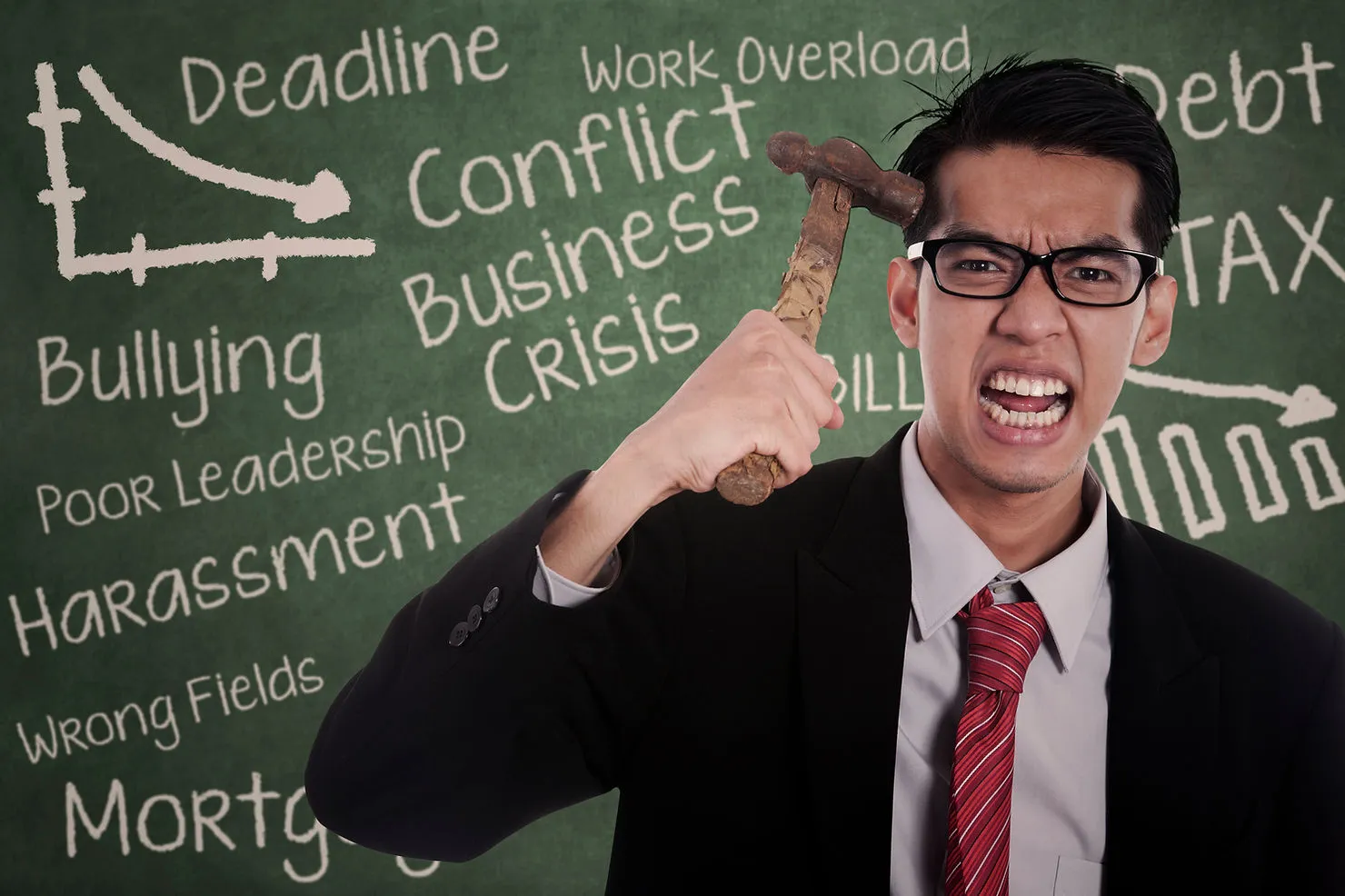 tutor dressed in business attire in a classroom working hard to improve his business English 