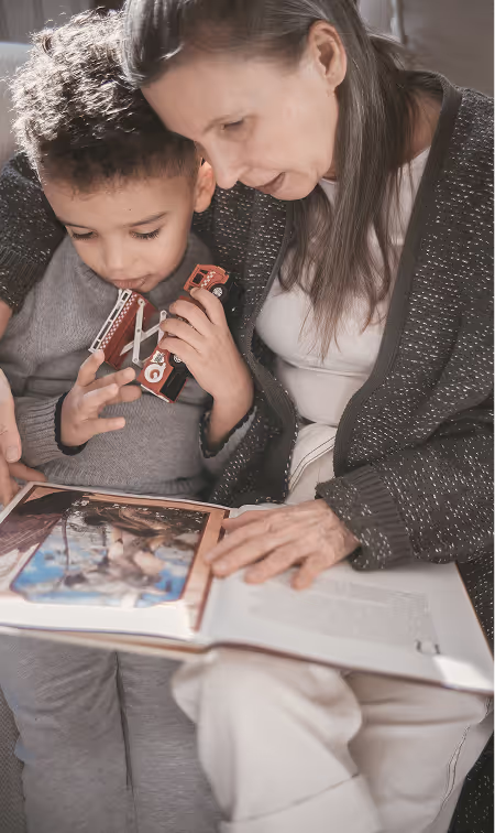 Mother and son reading a book
