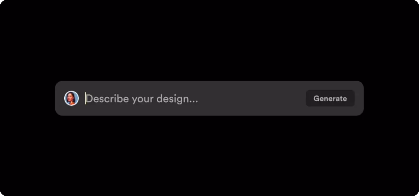 Galileo AI’s text input field on a black background asking the user to “Describe your design…”