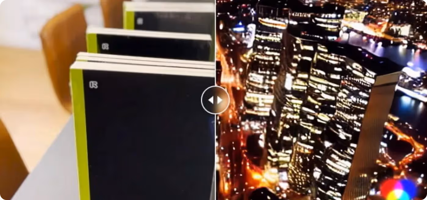 An example image from RunwayML showing how an image of 3 notebooks can be used to create a realistic urban street scene