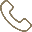 Brown telephone handset icon with a curved shape.