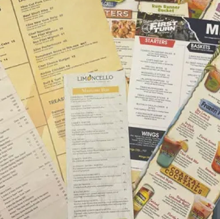 Restaurant Menus printed by Castnet Media Printing & Design of New Smyrna Beach, FL