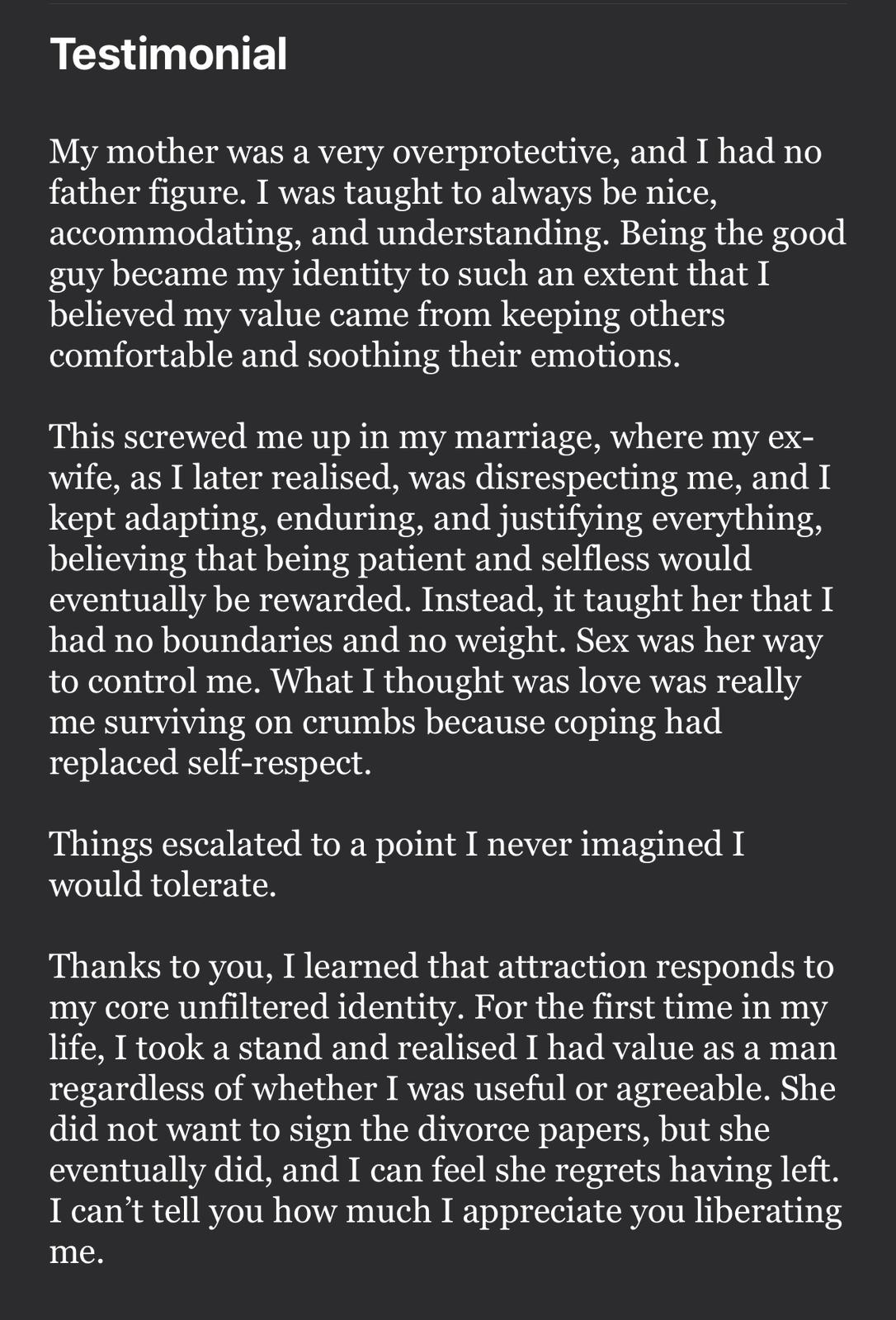 Testimonial from Matthew