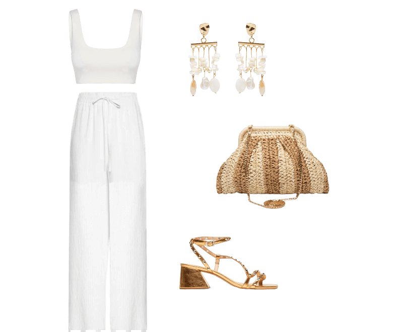 Brinco Feminino Madrepérolas Laguna Off White Dress To ; Bolsa Feminina De Palha Bicolor Bege Market 33 ; Sandália Feminina Metalcolor Dourado Luiza Barcelos ; Top Feminino Off White Hering Sports ; Calça Feminina Pantalona Leve Branco Basiq