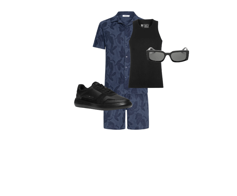 Regata Masculina Em Ribana Preto Sergio K ; Tênis Masculino Modern Lightcup Lth Wl Preto Tommy Hilfiger ; Óculos Unissex Kiliane Bio-Based Preto Ray-ban ; Conjunto Masculino Camisa E Short Estampado Azul Basiq Men