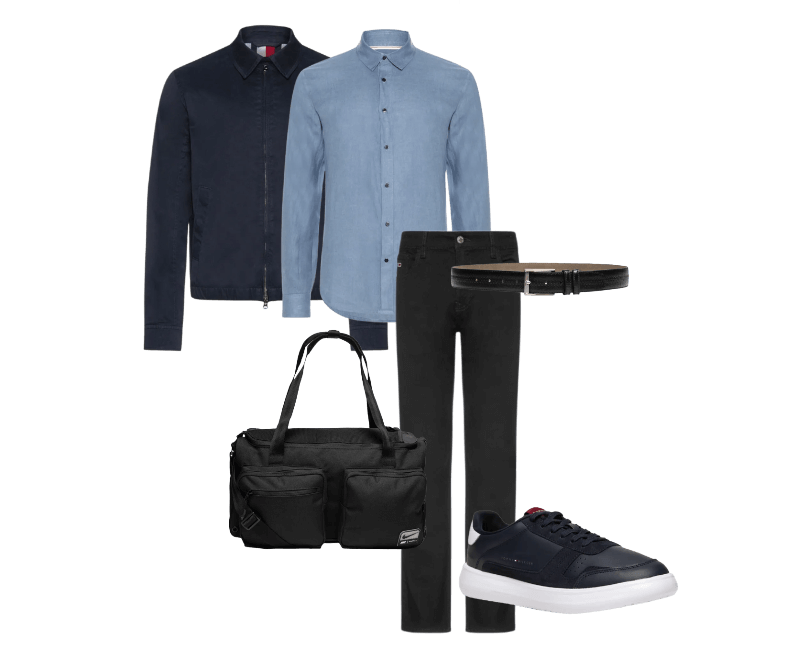 Tênis Masculino Modern Lightcup Lth Wl Azul Tommy Hilfiger ; Bolsa Masculina Utility 5 Power Duff 2.0 (31L) Preto Nike ; Cinto Masculino Casual Em Couro Legítimo Preto '2 Essential ; Camisa Masculina Classic Linen New Manga Longa Linho Azul Osklen ; Calça Jeans Masculina Slim Fit Scanton Preto Tommy Jeans ; Jaqueta Masculina Bomber Classic Ivy Azul Tommy Hilfiger