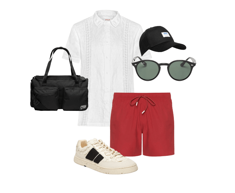 Boné Masculino Merk Preto Hugo ; Óculos De Sol Unissex RB2180 Preto Ray-ban ; Bolsa Masculina Utility 5 Power Duff 2.0 (31L) Preto Nike ; Short Masculino Iconic Vermelho Boss ; Tênis Masculino Pirarucu Ag Sneaker Off White Osklen ; Camisa Masculina Manga Curta Over Itacaré Branco Osklen