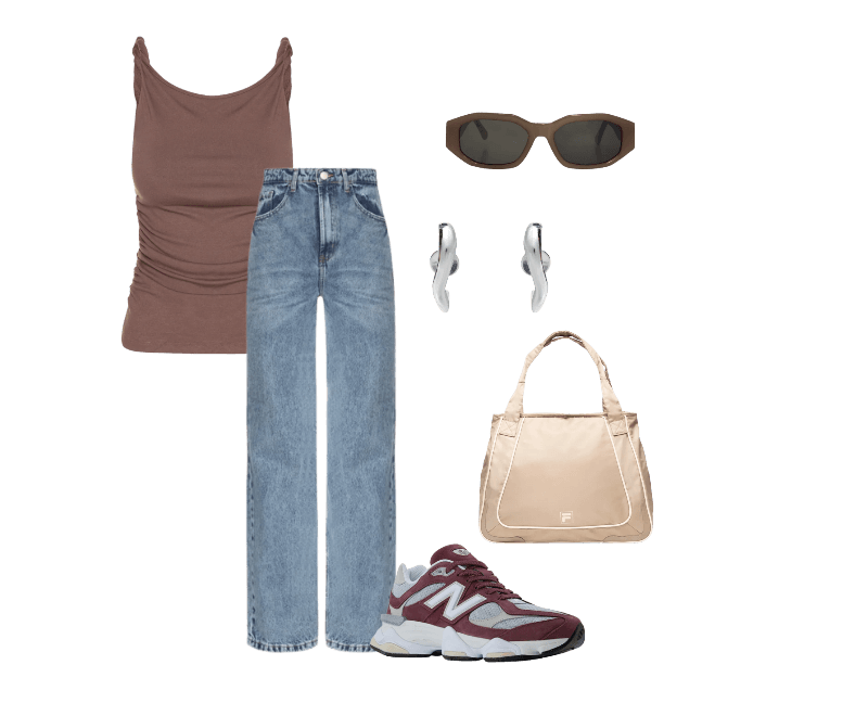 Calça Feminina Jeans Azul Hering ; Regata Feminina Drapeada Marrom Basiq ; Bolsa De Ombro Unissex Sports Style Bege Fila ; Tênis Masculino 9060 Vermelho New Balance ; Óculos De Sol Feminino Adulto Amsterdã Fendi Cinza Helena Bordon ; Brinco Feminino New Organic Bold Prata Andressa Delamuta