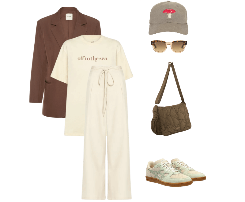 Óculos De Sol Feminino Mega Hawkeye Marrom Ray-ban ; Boné Feminino Cogumelo Verde Triya ; Bolsa Feminina Transversal Brisa Puffer Marrom Farm Etc ; Tênis Feminino Skyhand OG Bege Asics ; Calça Feminina Reta Com Amarração Off White Basiq ; Camiseta Feminina Silk Off To The Sea Bege Dress To ; Blazer Feminino Marrom Hering
