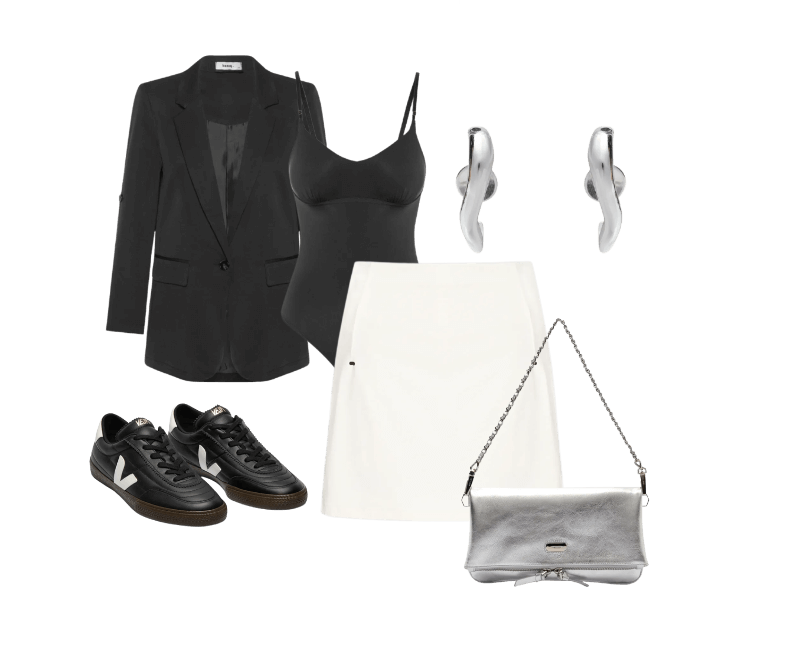 Short Saia Future Sports Off White Fila ; Body Franzido Micro Intense Power Preto Calvin Klein Underwear ; Tênis Unissex Panenka OT Leather Preto Veja ; Blazer Feminino Com Martingale Preto Basiq ; Brinco Feminino New Organic Bold Prata Andressa Delamuta ; Bolsa Feminina Tiracolo Couro Média Dobrável Prateado Arezzo