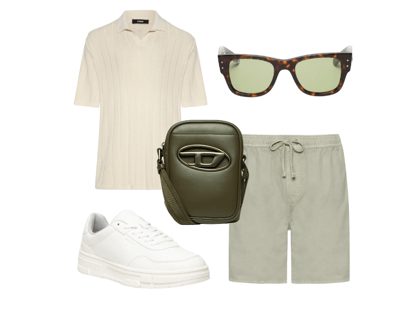 Tênis Masculino Yarrow Tenn Grpu Branco Hugo ; Óculos De Sol Unissex Mega Wayfarer Summer Capsule Marrom Ray-ban ; Bermuda Masculina De Sarja Stone Vale Verde Austral ; Bolsa Masculina Crossbody Holi-D Verde Diesel ; Polo Masculina Tricô Bege Forum