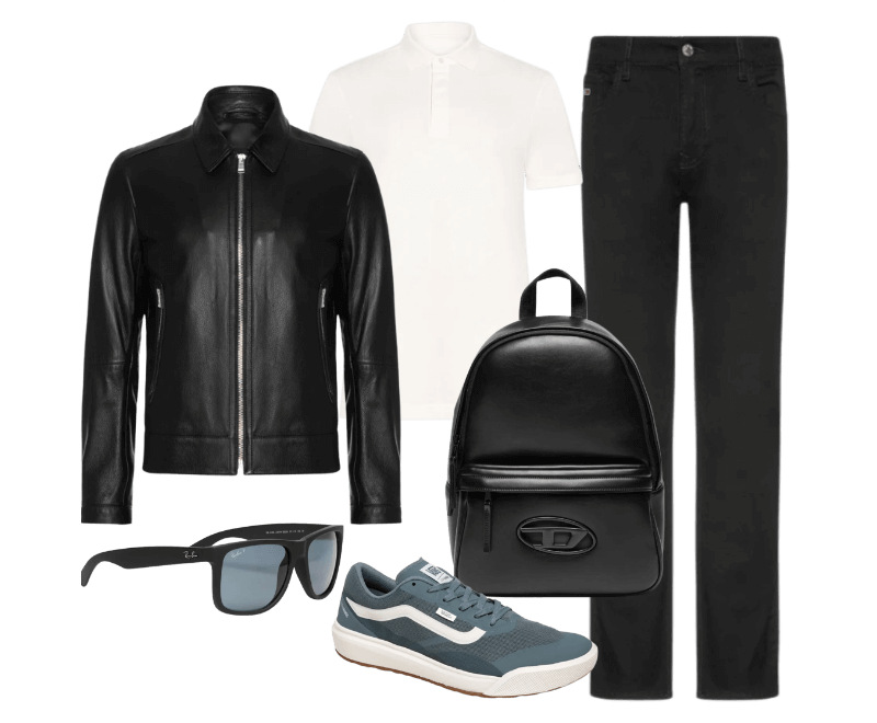 Polo Masculina Regular Fit Básica Hidden Em Algodão Branco Tommy Hilfiger ; Óculos Masculino Justin Classic Preto Ray-ban ; Calça Jeans Masculina Slim Fit Scanton Preto Tommy Jeans ; Tênis Masculino UA MTE Ultrarange 2.0 RW Azul Vans ; Jaqueta Masculina De Couro H-Mapson Preto Boss ; Mochila Masculina Holi D Preto Diesel