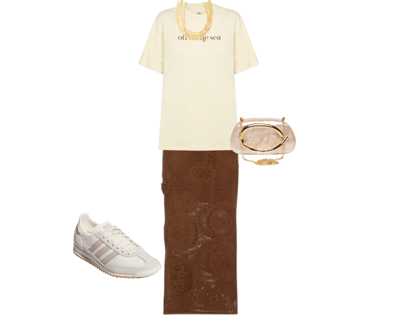 Colar Feminino Mia Bege Le Lis ; Vestido Midi Feminino Em Tricot Marrom Market 33 ; Camiseta Feminina Silk Off To The Sea Bege Dress To ; Tênis Feminino SL 72 Og Rosa Adidas Originals ; Bolsa Feminina Clutch Perolada Com Detalhe Orgânico Metalizado Bege Market 33