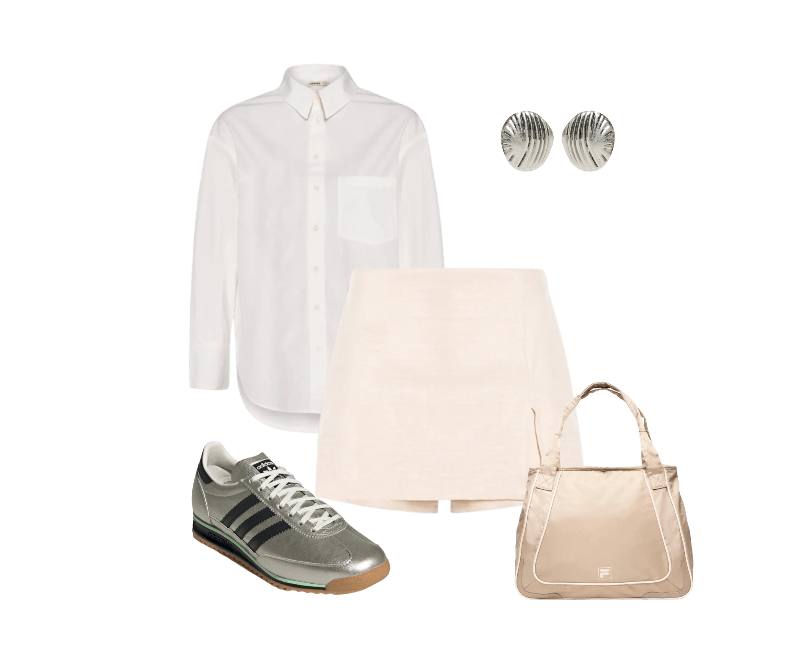 Bolsa De Ombro Unissex Sports Style Bege Fila ; Short Saia Leve Com Fenda Bege Basiq ; Tênis Feminino SL 72 OG W Prateado Adidas Originals ; Camisa Feminina Manga Longa Off White Hering ; Brinco Feminino Texturizado Em Metal Fosco Prateado '2Essential