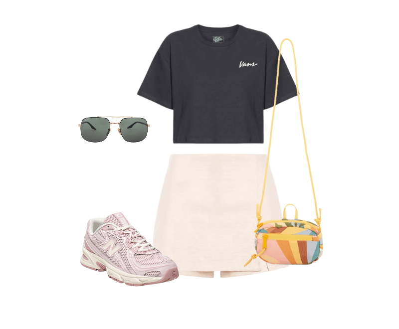 Bolsa Feminina Chuchu Paisagem Carioca Amarelo Farm Etc ; Tênis Feminino 740 Rosa New Balance ; Short Saia Leve Com Fenda Bege Basiq ; Camiseta Feminina Classic Spirit Preto Vans ; Óculos De Sol Unissex Dourado Ray-ban