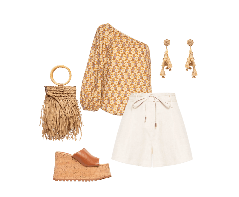 Brinco Feminino Palha Verdejar Bege Dress To ; Bolsa Feminina De Palha Com Franjas Bege Mktbeach ; Short Feminino Alana I Bege Le Lis ; Sandália Feminina Grease Bege Luiza Barcelos ; Blusa Feminina Ombro Só Estampa Cali Bege Maria Filó