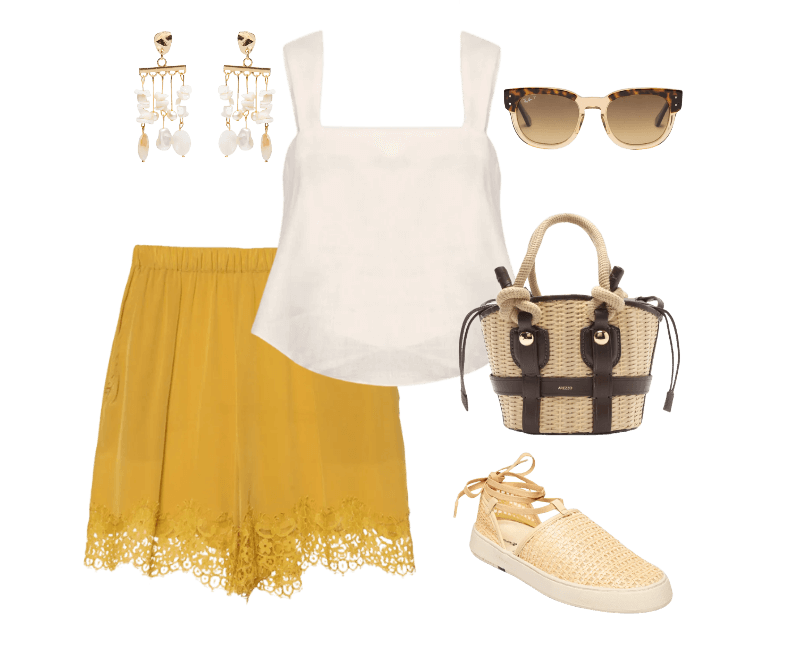 Óculos De Sol Feminino Mega Hawkeye Marrom Ray-ban ; Top Alana II Bege Le Lis ; Bolsa Feminina Tiracolo Pequena Palha Bege Arezzo + Lenny Niemeyer ; Sandália Feminina Soho Tela Ráfia Bege Osklen ; Brinco Feminino Madrepérolas Laguna Off White Dress To ; Short Feminino Tipo Slip Com Renda Amarelo Animale
