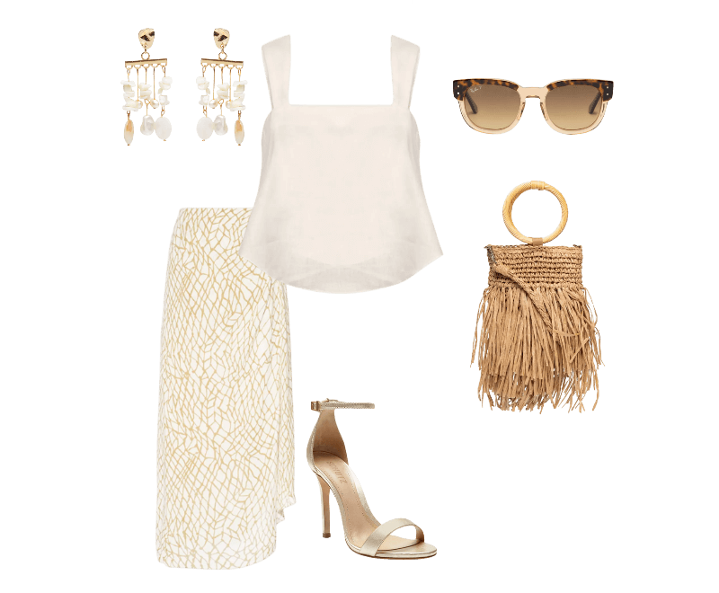 Óculos De Sol Feminino Mega Hawkeye Marrom Ray-ban ; Top Alana II Bege Le Lis ; Saia Midi Pareô Bege Animale ; Brinco Feminino Madrepérolas Laguna Off White Dress To ; Sandália Feminina Isabelli Couro Dourado Schutz ; Bolsa Feminina De Palha Com Franjas Bege Mktbeach