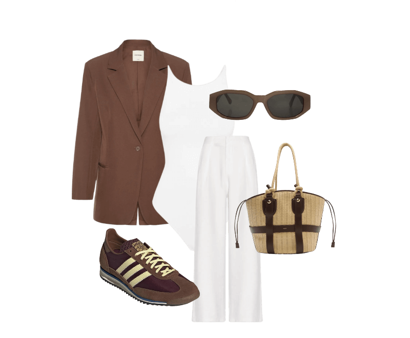 Look casual chic de verão com blazer marrom