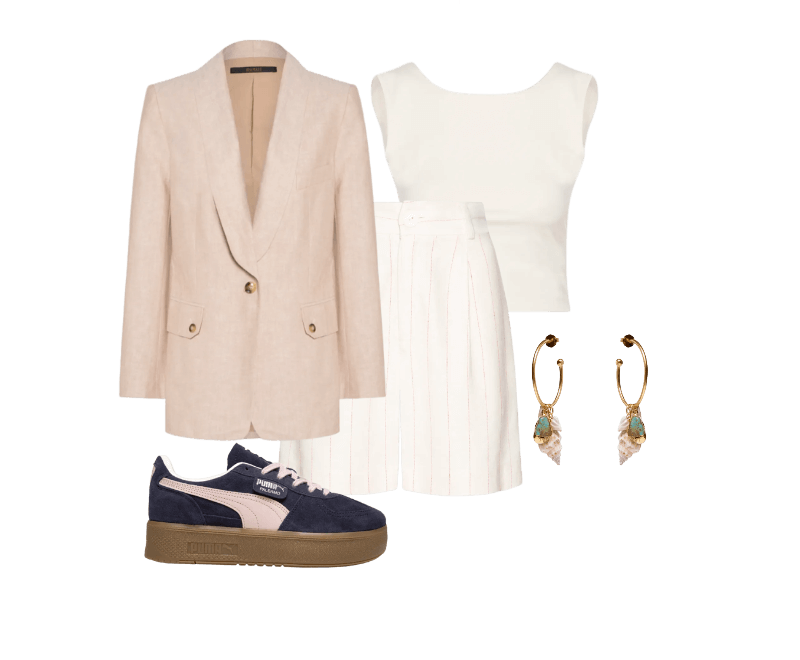 Tênis Feminino Palermo Elevata Wins Azul Puma ; Brinco Feminino Conchas Marés Dourado Dress To ; Regata Feminina Classic Sports Off White Fila ; Blazer Feminino Herring Bone Bege Animale ; Bermuda Feminina Alf Linho Padrão Listra Pulsar Off White Cantão