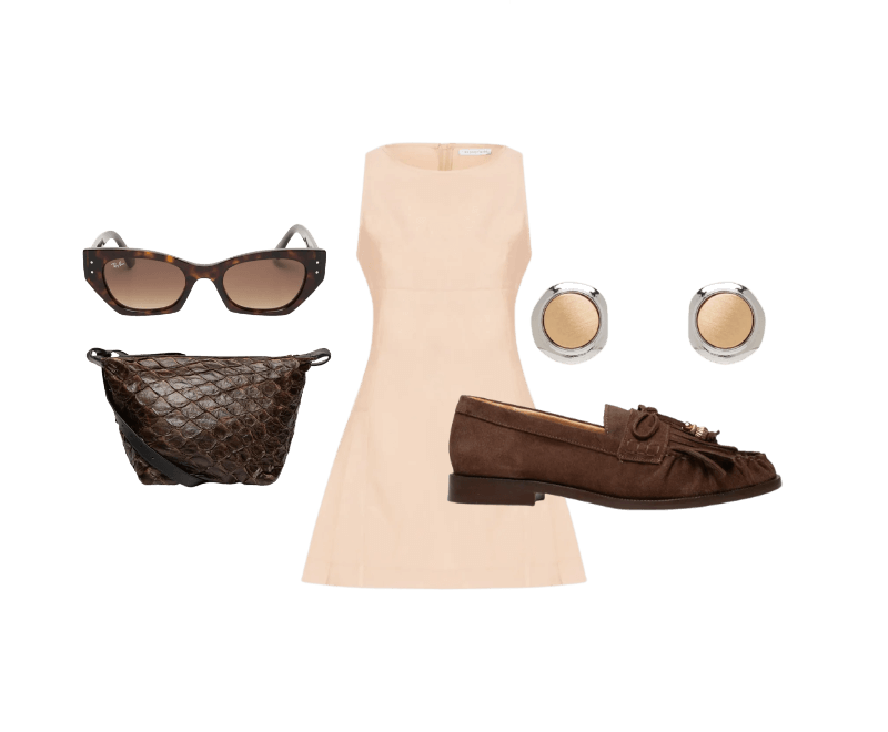 Bolsa Feminina Bakare Large Color Marrom Osklen ; Óculos Feminino Zena Bio-Based Marrom Ray-ban ; Vestido Curto Feminino Bege Market 33 ; Mocassim Feminino Camurção Marrom Luiza Barcelos ; Brinco Feminino Metal Misto Escovado Dourado Basiq