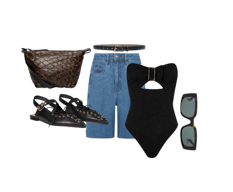 Bolsa Feminina Bakare Large Color Marrom Osklen ; Bermuda Feminina Jeans Costura Deslocada Azul Dress To ; Maiô Bandeau Sade Br Preto Vix ; Sapatilha Feminina Sabrine Couro Preto Schutz ; Cinto Feminino em Couro com Fivela Quadrada Azul Basiq ; Óculos De Sol Unissex Sol Kiliane Bio-Based Marrom Ray-ban