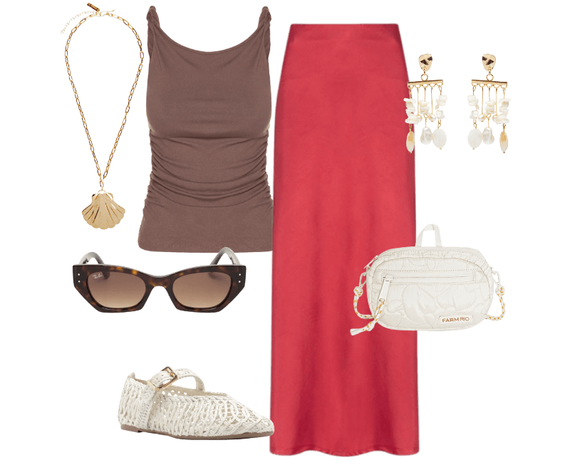 Colar Feminino Medalha Vieira De Palha Dourado Dress To ; Bolsa Feminina Chuchu Off White Farm Etc ; Óculos Feminino Zena Bio-Based Marrom Ray-ban ; Sapatilha Bordada Vazada Fivela Branco Arezzo ; Brinco Feminino Madrepérolas Laguna Off White Dress To ; Regata Feminina Drapeada Marrom Basiq ; Saia Feminina Longa Evasê Vermelho '2Essential