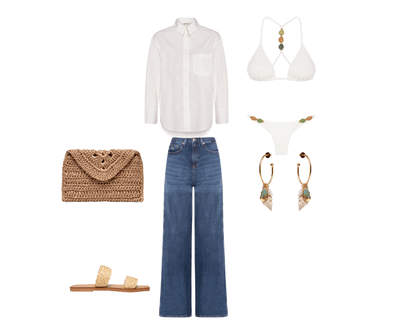 Biquíni Tri Costas Petra Off White Vix ; Brinco Feminino Conchas Marés Dourado Dress To ; Bolsa Feminina Carteira Amie Bege Catarina Mina ; Sandália Feminina Salto Rasteiro Bege Schutz ; Calça Feminina Jeans Claire Hr Wd BI0152 Azul Tommy Jeans ; Camisa Feminina Manga Longa Off White Hering