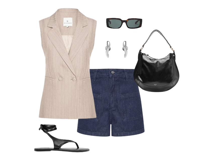 Short Feminino Jeans Mom Super High Azul My Favorite ; Sandália Feminina Salto Rasteiro Preto Schutz ; Colete Feminino Aurora Bege Le Lis ; Brinco Feminino New Organic Bold Prata Andressa Delamuta ; Bolsa Feminina Hobo Grande Barbicacho Preto Arezzo ; Óculos De Sol Unissex Sol Kiliane Bio-Based Marrom Ray-ban