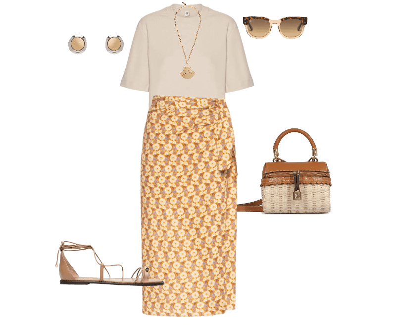 Óculos De Sol Feminino Mega Hawkeye Marrom Ray-ban ; Colar Feminino Medalha Vieira De Palha Dourado Dress To ; Sandália Feminina Salto Rasteiro Marrom Schutz ; Saia Midi Estampa Cali Bege Maria Filó ; Bolsa Feminina Lorena Picnic Mini Couro Bege Schutz ; Blusa Feminina Meia Malha Bege Hering ; Brinco Feminino Metal Misto Escovado Dourado Basiq