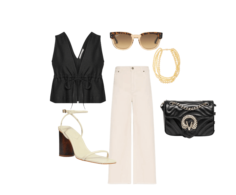 Look casual chic com top preto e calça branca