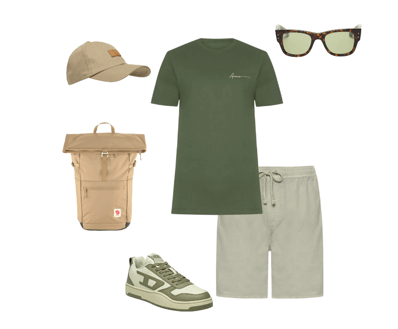 Camiseta Masculina Estampa (PA) Verde Aramis ; Boné Masculino CKJ 6 Gomos Etiqueta Recouro Bege Calvin Klein Jeans ; Óculos De Sol Unissex Mega Wayfarer Summer Capsule Marrom Ray-ban ; Tênis Masculino Ukiyo V2 Low Verde Diesel ; Bermuda Masculina De Sarja Stone Vale Verde Austral ; Mochila Unissex High Coast Foldsack Bege Fjällräven