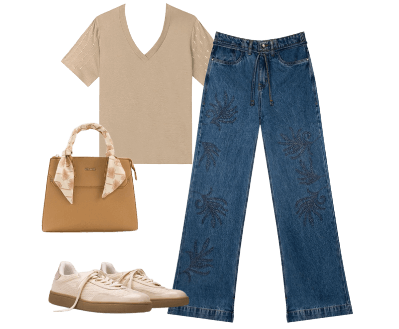Look casual feminino com jeans bordado