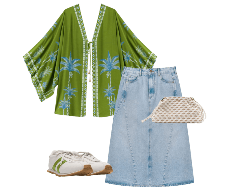 Look casual feminino com kimono estampado