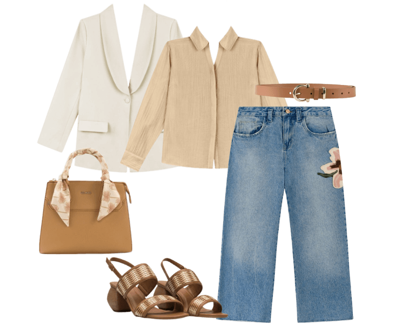 Look casual chic para trabalho com jeans bordado